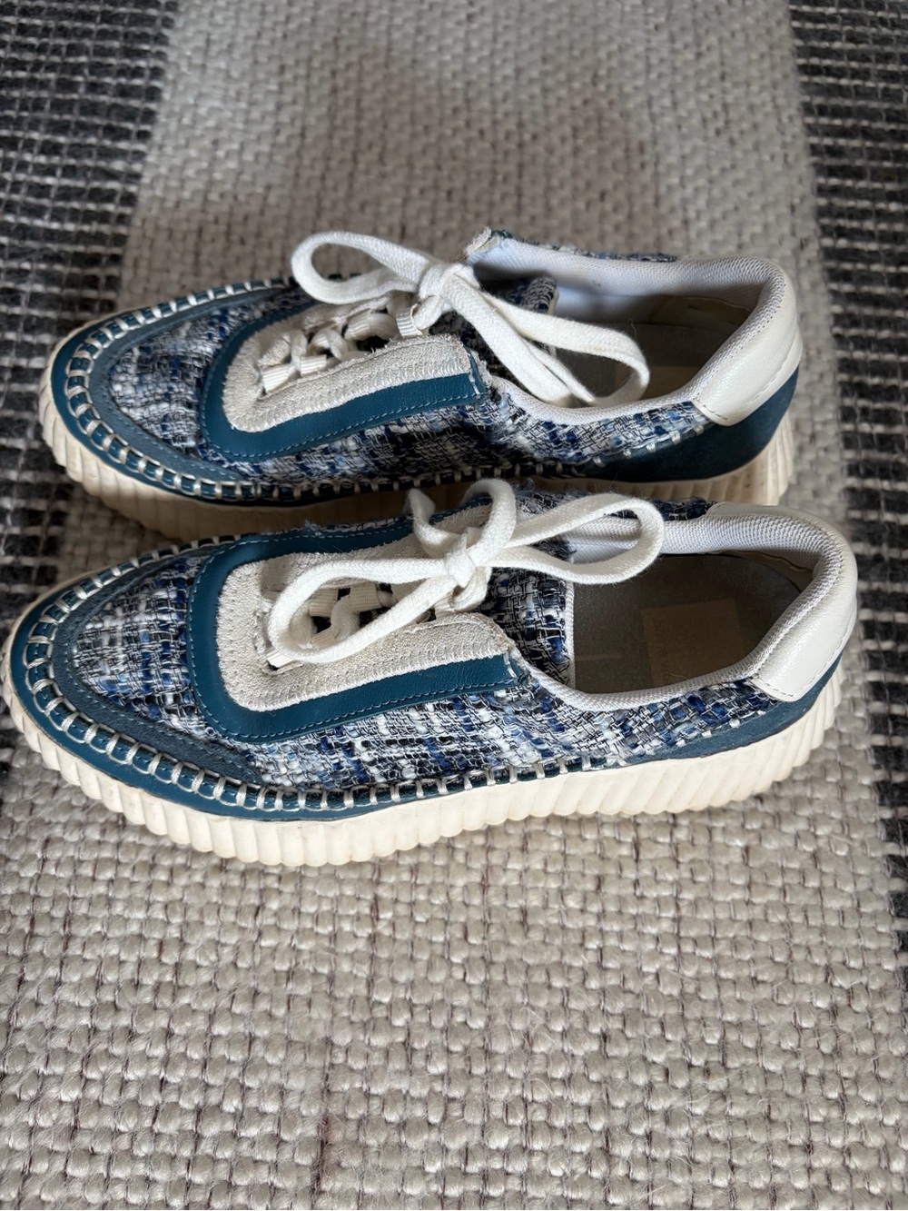 Dolce Vita Blue and White Tweed Lace-Up Platform Sneakers